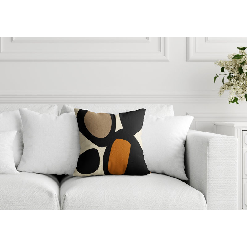 Coussin intérieur / extérieur en polyester filé Lara, 19 po x 19 po, Orange, blanc cassé