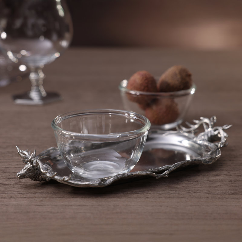 Plateau de service en étain Abduljabaar en forme de tête de cerf avec bols en verre