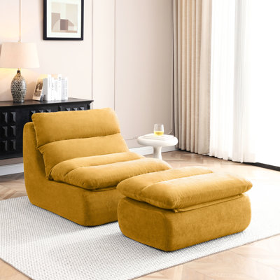 Fauteuil à billes jaune de 32 po avec revêtement rembourré pour le salon, taille et hanches ergonomiques, siège mi-moelleux, rembourrage en mousse de fibre, conception de couleur unie, dossier rembourré, haute résilience