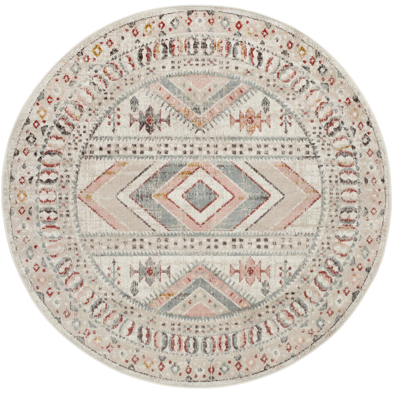 Tapis rose pâle / bleu sarcelle Laurentina Southwestern, Rond 5 pi 3 po