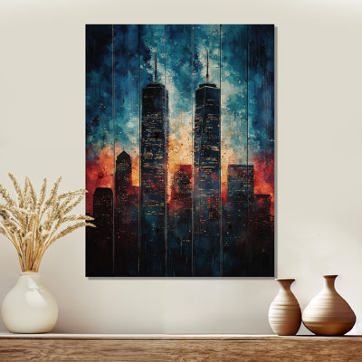 Abstract 911 Towers Patriot Memories I - Usa Wood Wall Art - On Natural Pine Wood