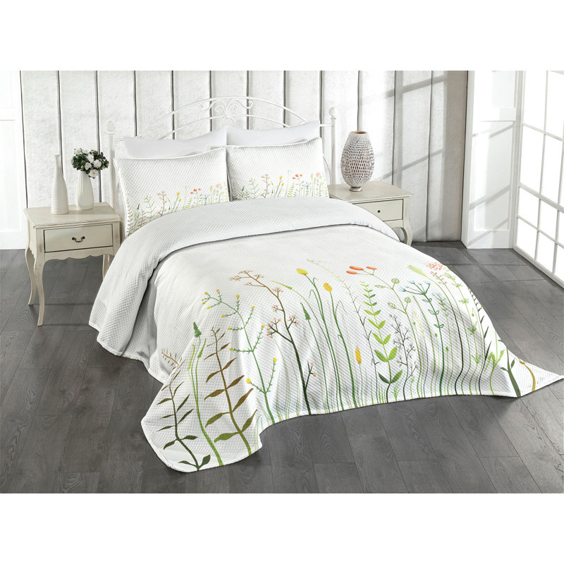 Ambensonne Green Flower Multicolor Multicolor, King Coverlet/Bedspread + 2 Pillow Shams