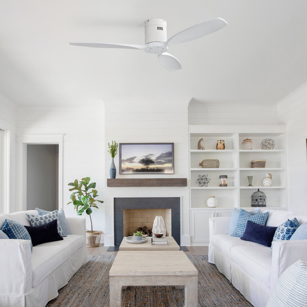 Rachel 52" 3-Solid Blade Propeller Flush Mount Ceiling Fan Without Light Sofucor Blade 