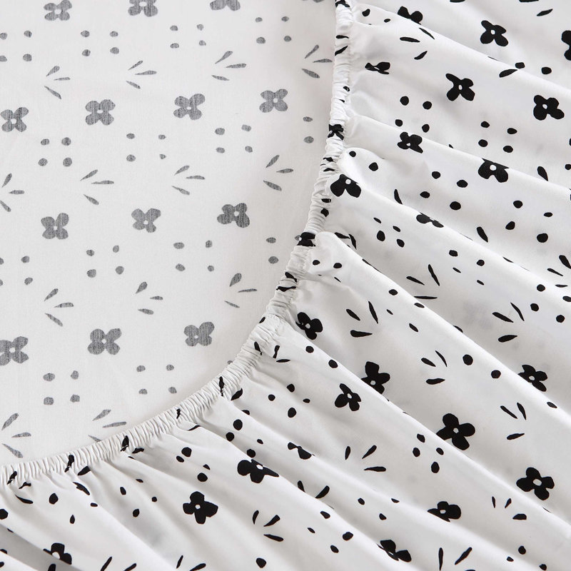 Ensemble de draps en percale de coton Marimekko, Fleur noire, Ensemble de draps pour lit double + 2 taies d'orei