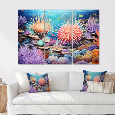 «Blue and Mauve Crown of Anemone - Coastal Coral Under Water», ensemble d'art mural