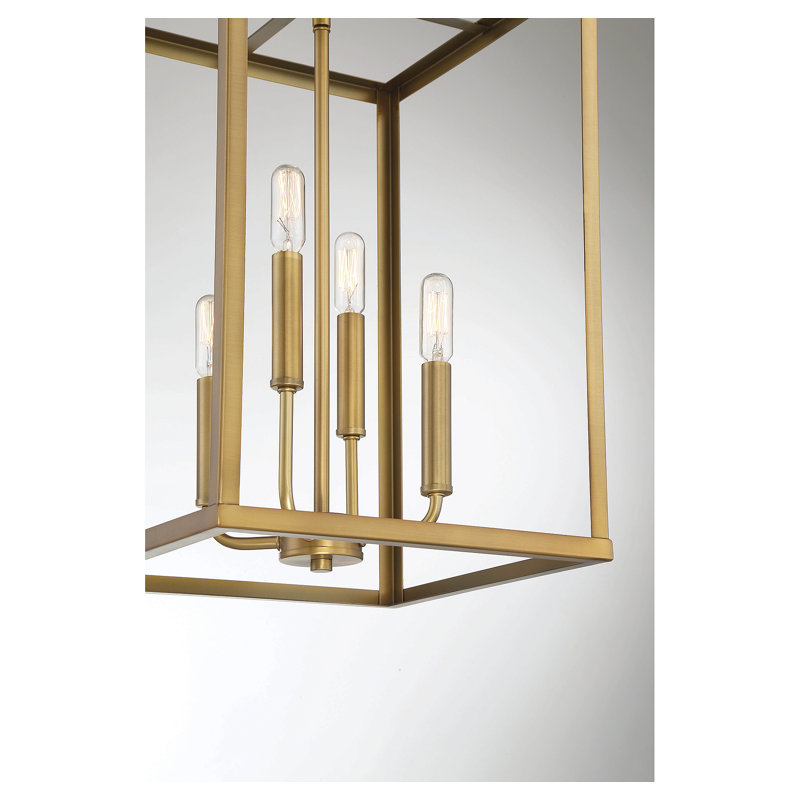 Luminaire suspendu 4 lumières Meridian en laiton naturel, Laiton
