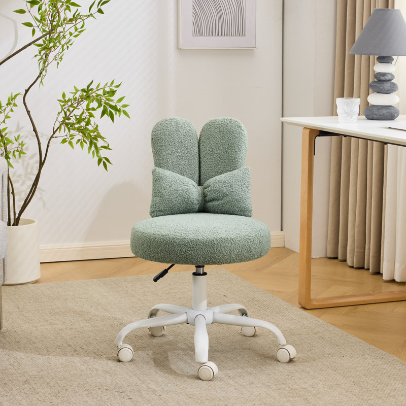 Adjustable Bow Teddy Fabric Bunny Ear Swivel Accent Chair Office Chair For Home Office Vanity, Bean Green