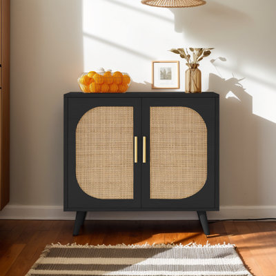 Busard Buffet Sideboard Cabinet with 2 Doors and 4 Compartments for Storage, Accent Cabinet with Solid Wood Feet and Adjustable Shelves
