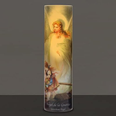 The Saints Collection Guardian Angel Flickering LED Prayer Candle With Automatic Timer, Religious Gift Ideas For Mom, Dad, Sister, Brother, And Friends 8 Inches, 1 Count (Pack Of 1)