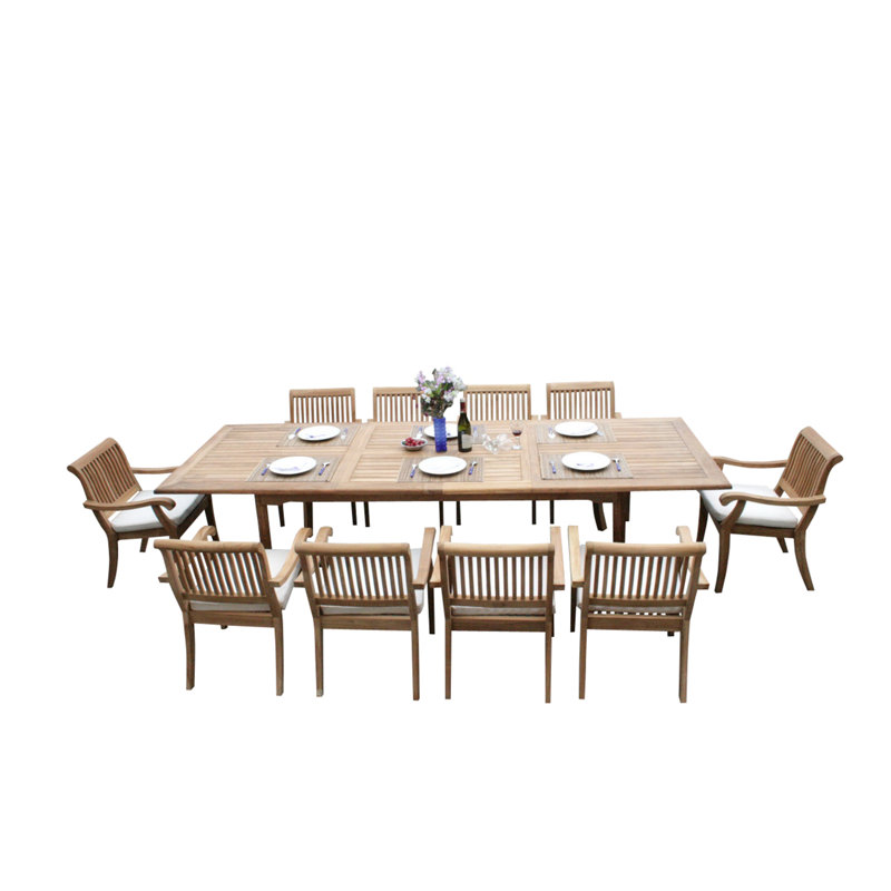 Masten 12 - Person Teak Wood Patio Dining Set with Rectangular Table, 10