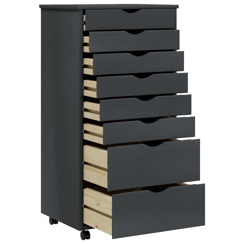 vidaXL MOSS 8-Drawer Chest with Wheels, Solid Pinewood, Gray