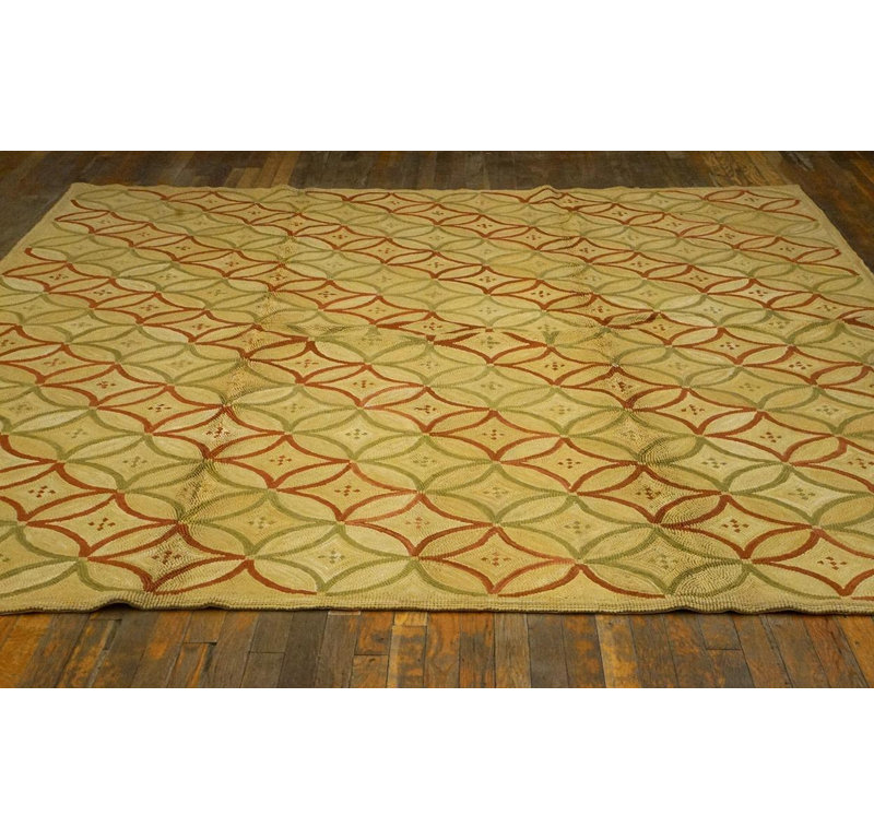 Astonishing Geometric Pattern Contemporary Handmade Cotton American Hooked Rug