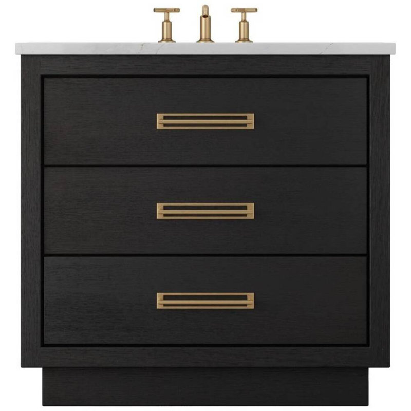 Avalon Three-Drawer Single Bath Vanity, 36", Satin Gold, Classic Black