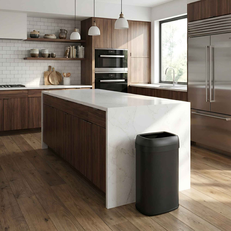 Poubelle ouverte en acier inoxydable, 16 gallons, Noir mat