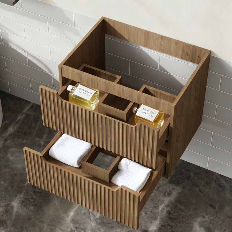 Meuble-lavabo flottant 30 po avec lavabo | Armoire murale moderne avec tiroirs à fermeture en douceur, grand rangement en noyer | Conception peu encombrante