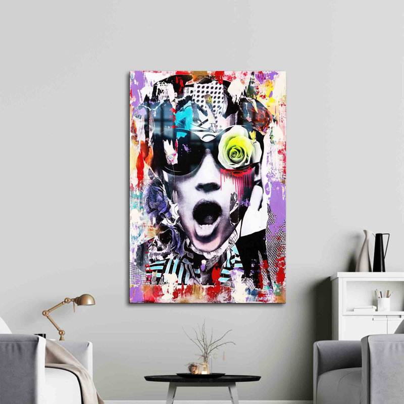 «Abstract Graffiti Woman», art mural imprimé sur verre pour décoration intérieure moderne et présentation artistique