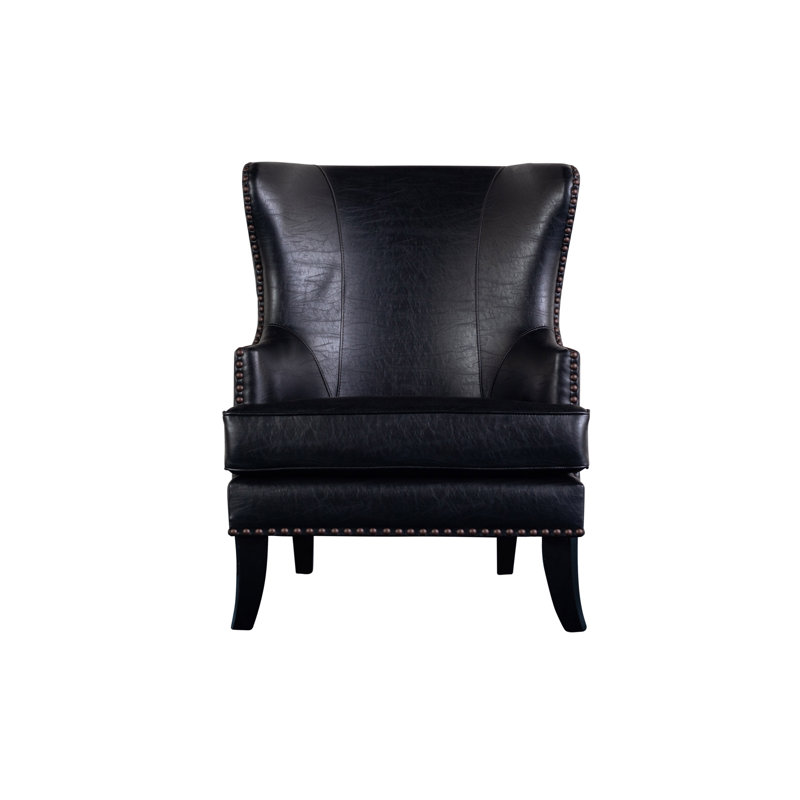 Giambrone Faux Leather Wingback Chair, Black Faux Leather