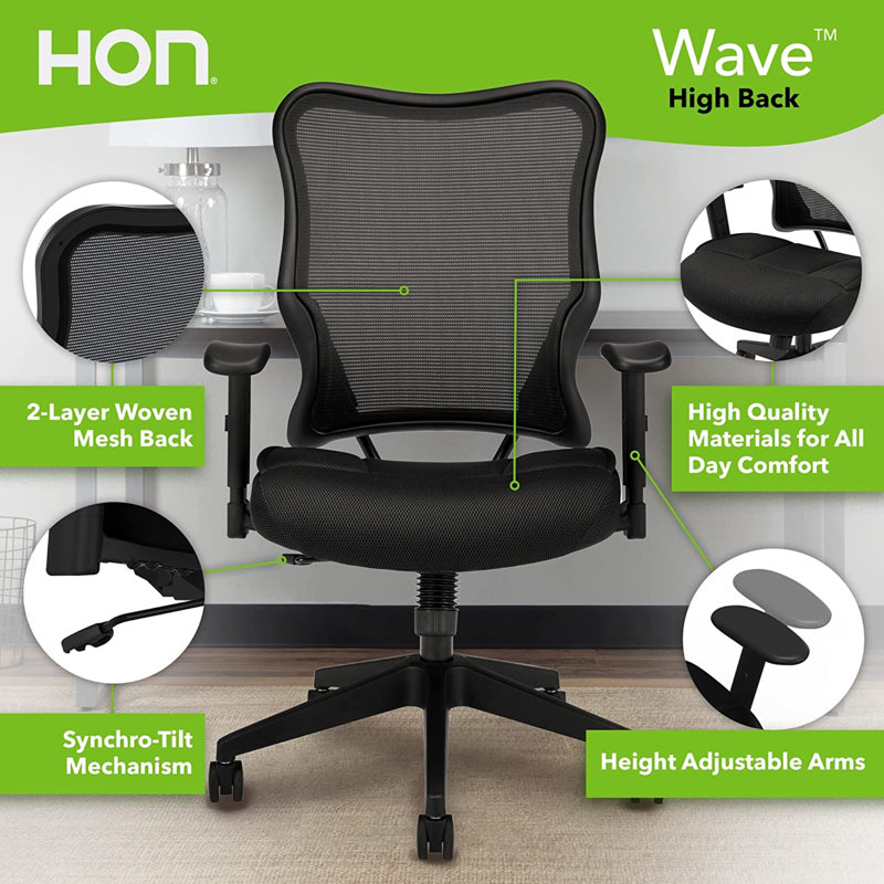 ErgoComfort High-Back Black Mesh Swivel Task Chair with Adjustable Arms
