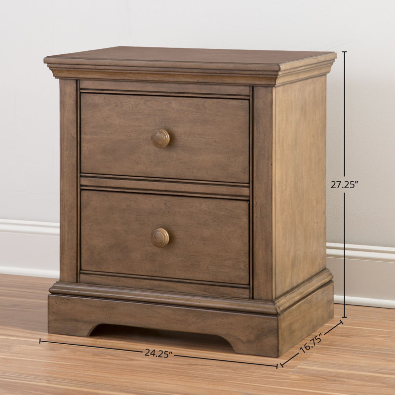 Table de chevet 2 tiroirs en bois, Beige