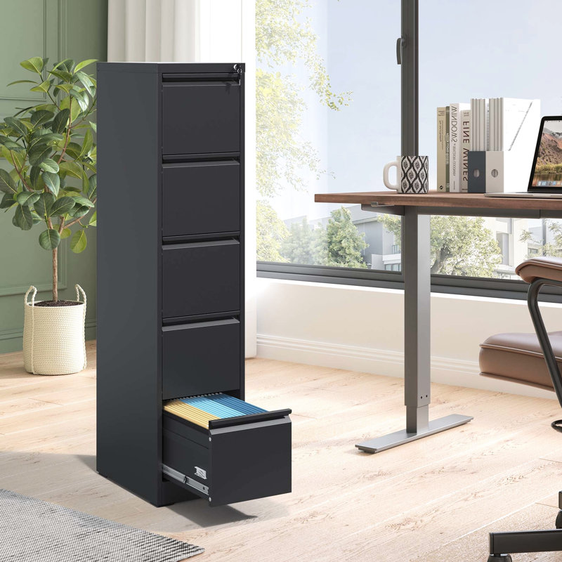 Lockable 5 Metal Vertical File Cabinet, Office/Home Steel , Tilt, Full Extension Drawers For Arrangement Cabinet Office/Home, 5 Drawers, Steel, Easy Management