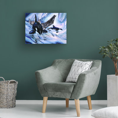 Art mural sur toile tendue - «In The Company Of Orca» de Jody Bergsma pour décoration de salon, de chambre à coucher ou de bureau - 35 x 47