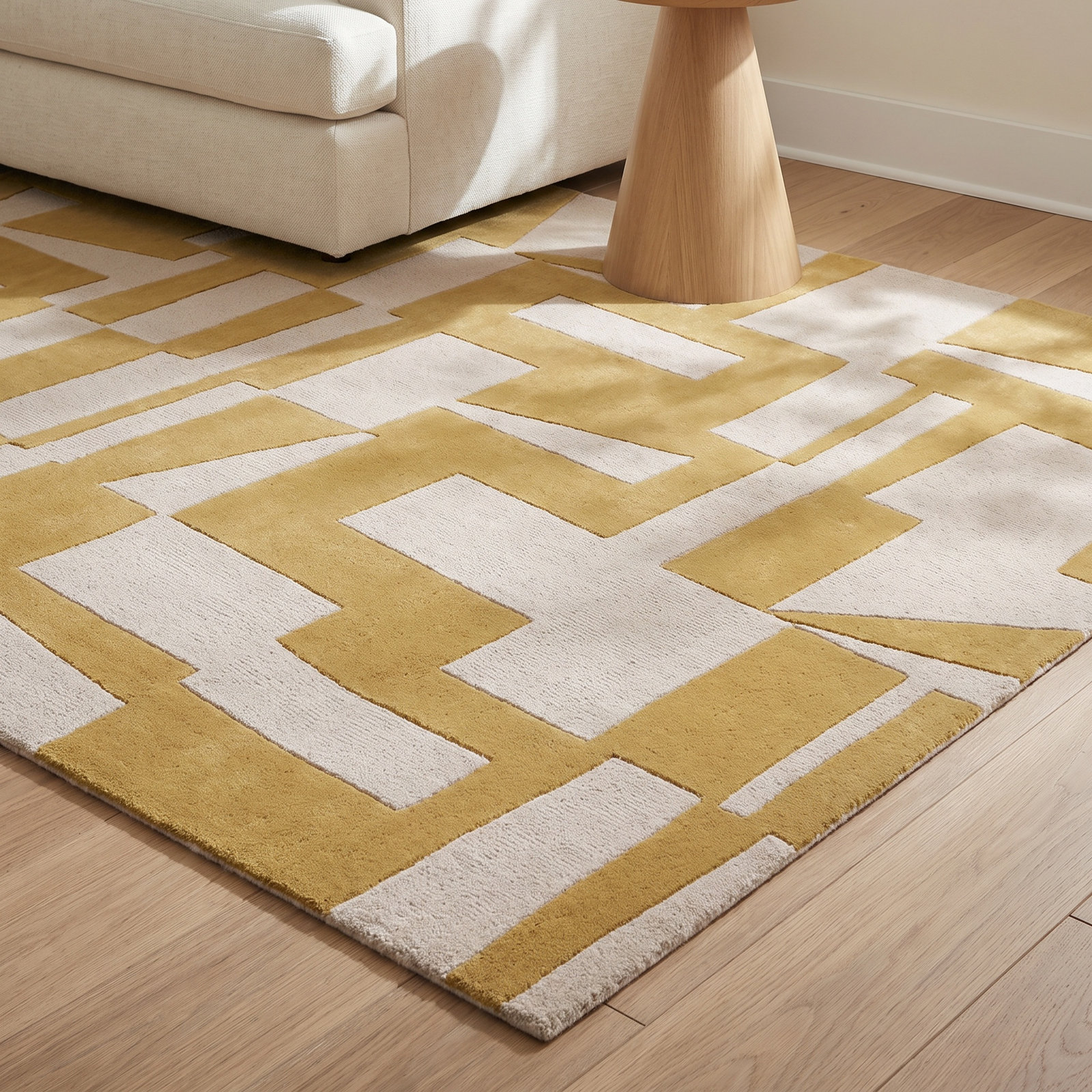 Mustard Yellow Hand-Woven Wool Rug, Rectangle 9' x 12'