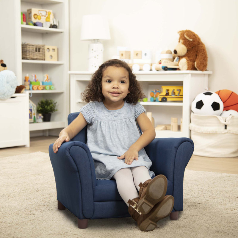 Denim Blue Fabric Child's Armchair with Wooden Legs