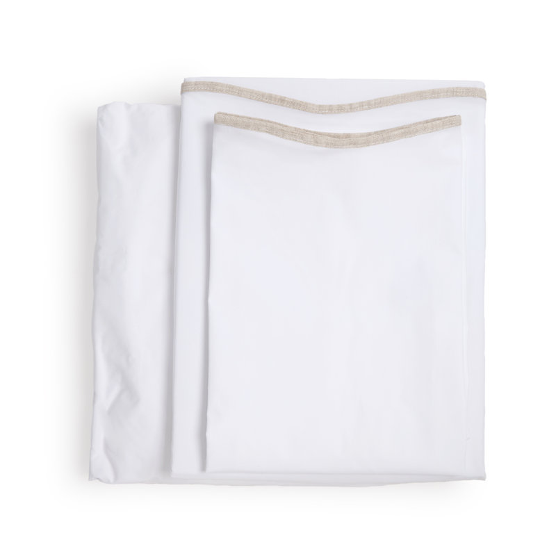 Skylar 100% Cotton Percale Weave Sheet Set, California King Sheet Set with 2 Pillowcases, White/Flax