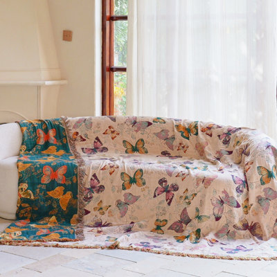 Jeté en coton tissé jacquard Butterfly