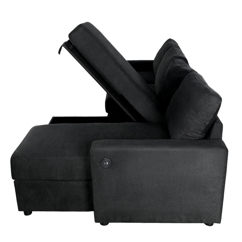 Canapé modulaire convertible en U de 103,9 po avec deux chaises longues de rangement et quatre ports USB pour le salon, Noir