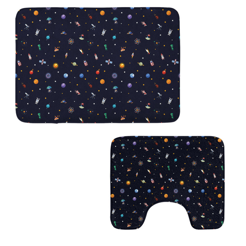  Multicolore ensemble de tapis de salle de bain 2 pièces Spaceship