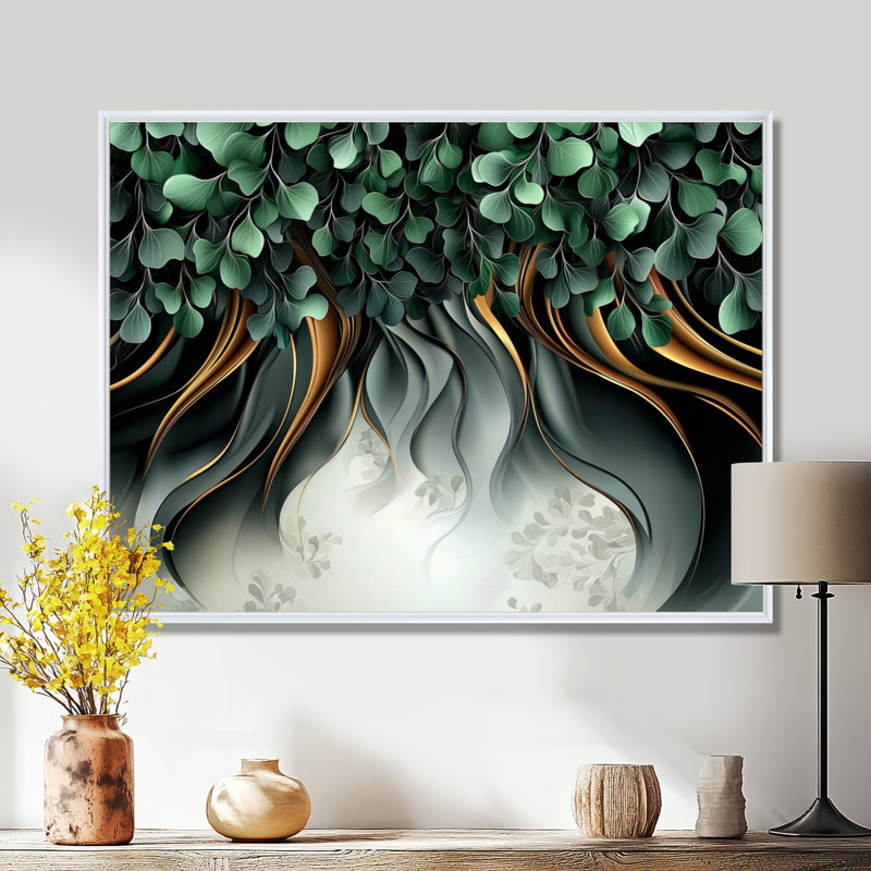 «Whispers Of Spring Of Emerald Botanicals III» - Décoration murale botaniques abstraites, H 34 po x l 44 po, Blanc