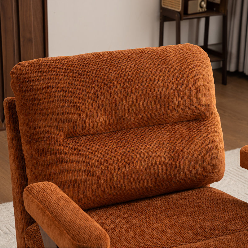 Mid Century Upholstered Arm Accent Chair with Solid Wood Legs, Orange