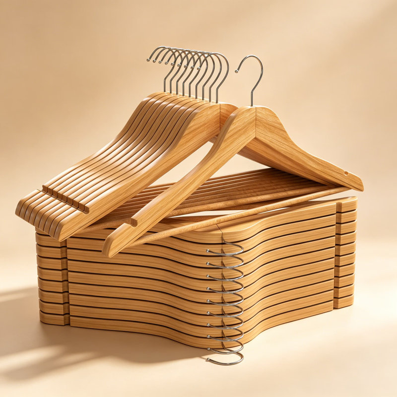 Cintres en bois massif de qualité supérieure avec crochet pivotant à 360 degrés - Conception mince d'épaule profilée avec rainures antidérapantes pour les costumes, les chemises et les robes - Organisateur de garde-robe durable