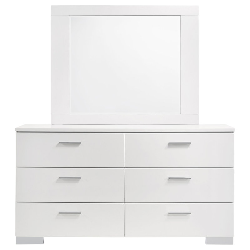 Clapp 6-drawer Wood Dresser with Mirror White High Gloss