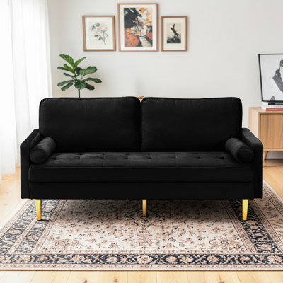 Brooklington 65-Inch Velvet Sofa With Metallic-Coloured Legs, Complete With Cushions,  For The Living Room Or Bedroom.