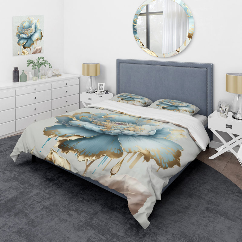 Ensemble de housse de couette en microfibre / polyester Chic Blue Blooming Flower III Bedding