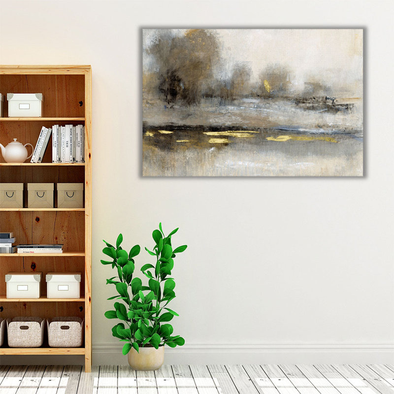 Paysage doré embelli - reproduction d'art sur toile, H 32 po x l 48 po