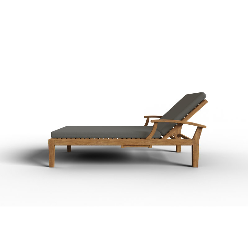 Outdoor Teak Chaise Lounge, Charcoal Grey Sunbrella®