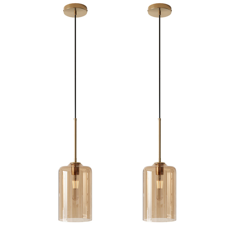 2‑Pack Modern Amber Cylindrical Glass Pendant Light