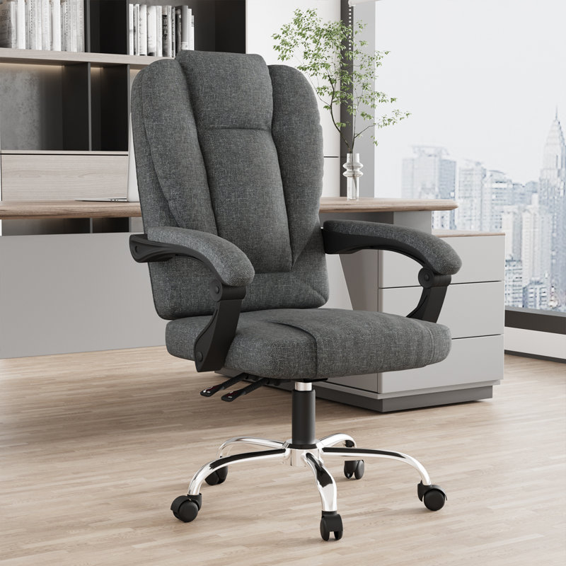 Rebrilliant Executive Chair with Headrest, Linen Blend, Dark Grey