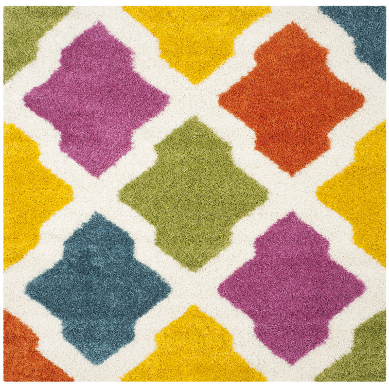 Ivory Performance Geometric Rug, Square 6'7"