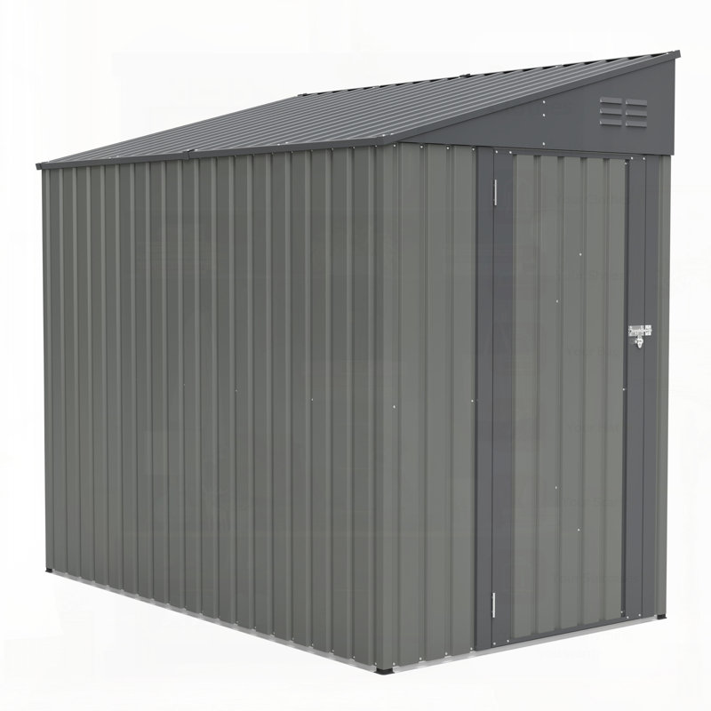 Lean-To Shed In Olive Grey, Heavy-Duty Steel Outdoor Storage For Garden Tools & Bicycles, Maximize Your Backyard & Patio Space With All-Weather Protection