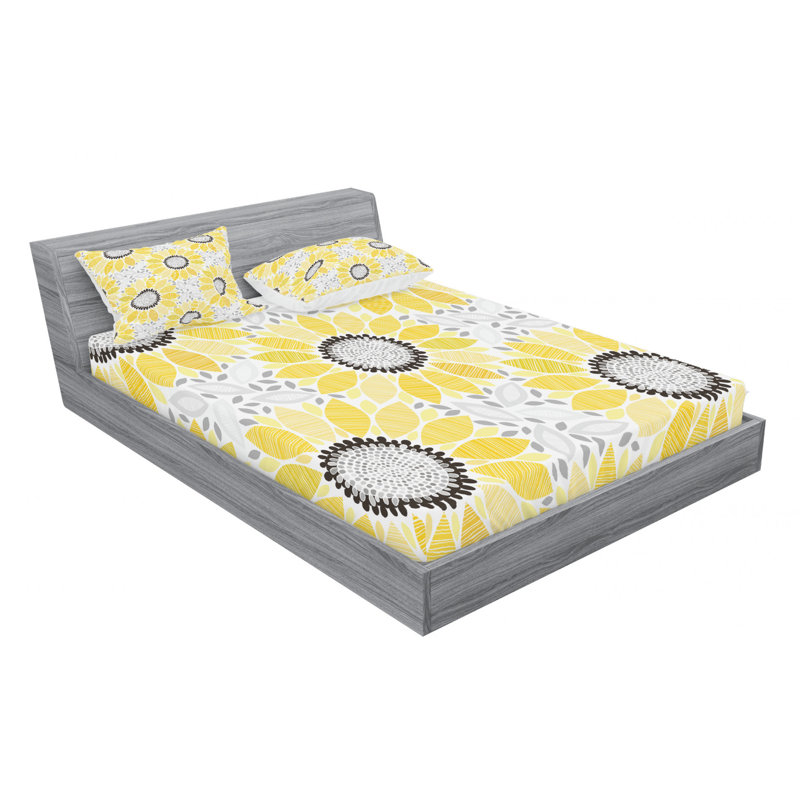 Microfiber Sheet Set, Full Sheet Set with Fitted Sheet, Yellow Floral