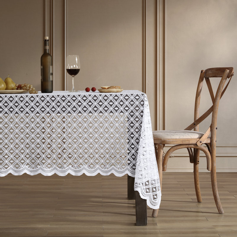 Naiema Rectangle Geometric Lace Tablecloth, White, 72" L