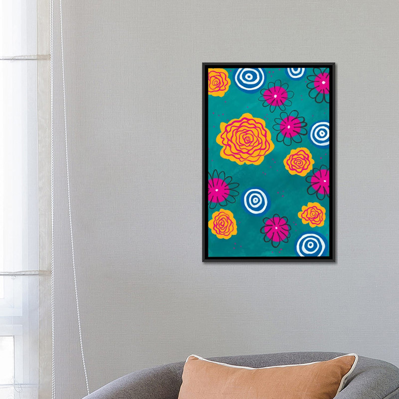 « fleur pop i », impression sur toile, H 26 po x l 18 po x P 1,5 po, Toile avec cadre noir, Pas de tapis
