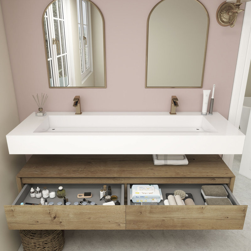 Alysa 60''Wall-Mounted Double Bathroom Vanity Set, Oak