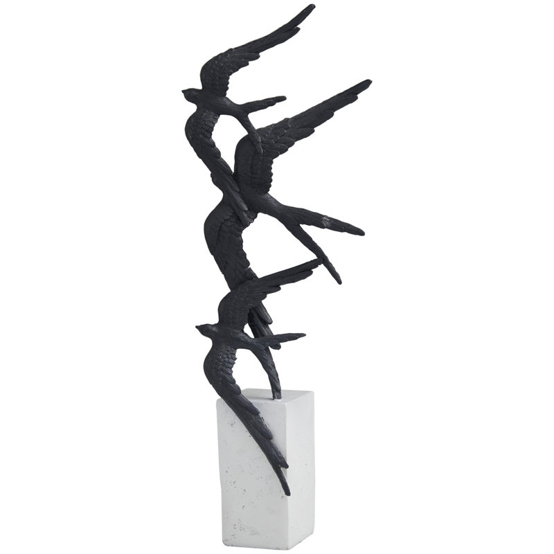 Polystone Bird Decorative Sculpture, Black/White, Three Bird