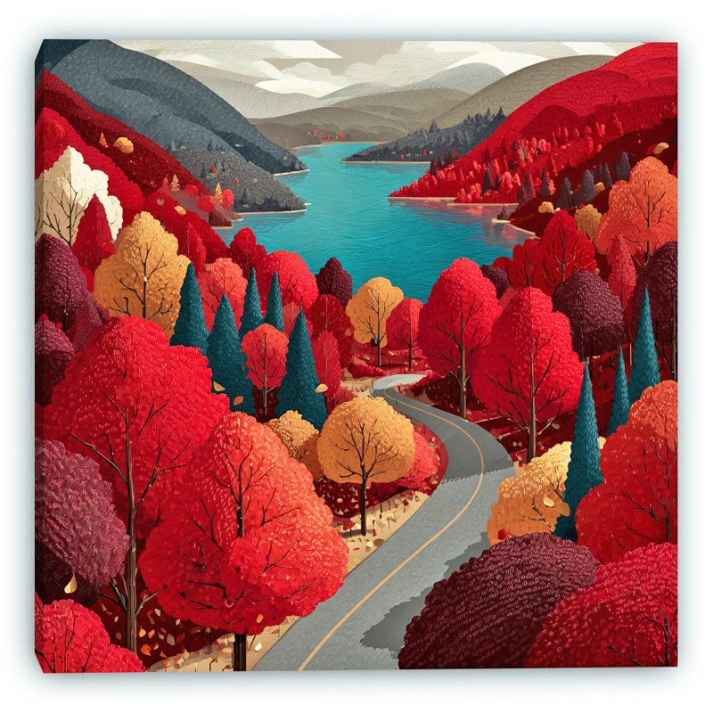 «Curving Road Through Autumn Hills», art mural sur toile tendue