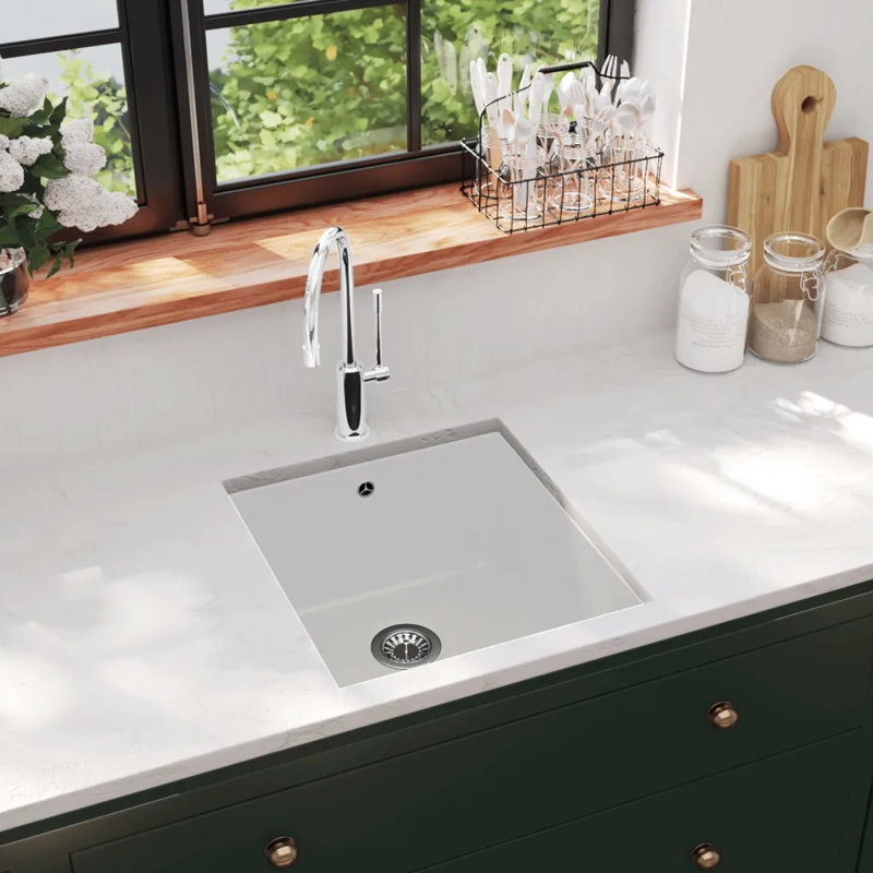 Belfry Kitchen Zosia 460mm W Single Bowl Stone Kitchen Sink, White